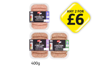 Jack's Sausages Traditional, Cumberland, Lincolnshire - Any 2 for £6 at Londis