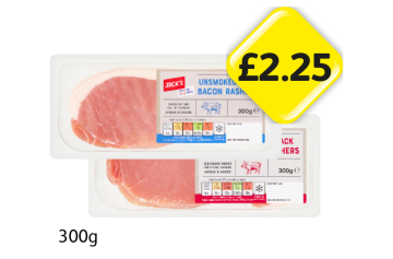 Jack's Unsmoked Back Bacon Rashers, Smoked - Now Only £2.25 at Londis