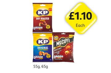 KP Dry Roasted Peanuts, Original, McCoys Coated Peanuts - Now Only £1.10 at Londis