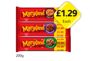 Maryland Chocolate Chip, Double Choc, Choc & Hazelnut - Now Only £1.29 at Londis