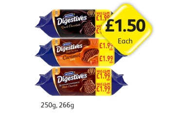 McVities Digestives Dark Chocolate, Caramel, Milk Chocolate - Now Only £1.50 at Londis