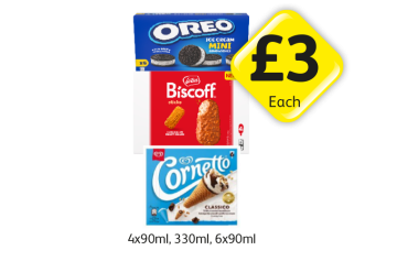 Oreo Ice Cream Mini, Biscoff Sticks, Cornetto Classico - Now Only £3 at Londis