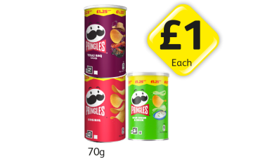 Pringles Small Tubs Texas BBQ, Original, Sour Cream & Onion - Now Only £1 at Londis