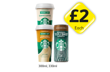 Starbucks Caffe Latte, Caramel Macchiato, Triple Shot - Now Only £2 at Londis
