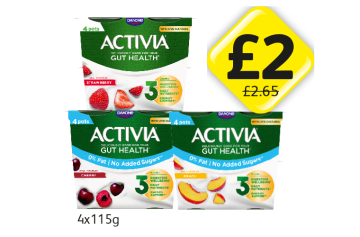 Activia Strawberry, Cherry, Peach - Now Only £2 at Londis