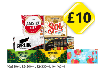 Amstel, Sol Cerveza, Carling, Kopparberg Variety, Thatchers Haze, Gold, Juicy Apple - Now Only £10 at Londis