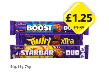 Cadbury Duo Boost, Twirl, Starbar - Now Only £1.25 at Londis