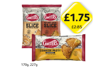 Ginsters Slice Chicken & Mushroom, Peppered Steak, Cornish Pasty - Now Only £1.75 at Londis