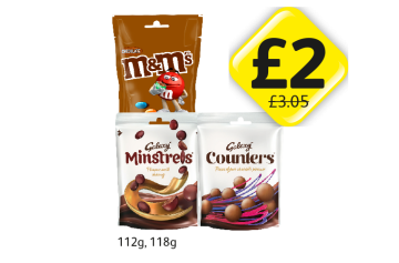 M&M's Chocolate, Galaxy Minstrels, Counters - Now Only £2 at Londis