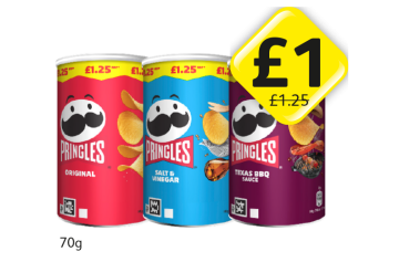 Pringles Original, Salt & Vinegar, Texas BBQ Sauce - Now Only £1 at Londis