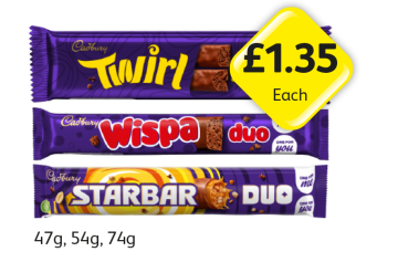 Cadbury Duo Twirl, Wispa, Starbar - Now Only £1.35 at Londis