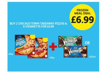 Chicago Town Takeaway Pizza Loaded Cheese, Pepperoni, Viennetta Mint, Vanilla - Buy 2 Chicago Town Takeaway Pizzas & A Viennetta for £6.99 at Londis
