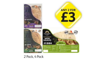 Clay Oven Bakery Naan Breads Plain, Garlic & Coriander, Mini Naans - Any 2 for £3 at Londis