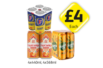 Fosters Shandy, Cruzcampo Orange, Crumpton Oaks - Now Only £4 at Londis