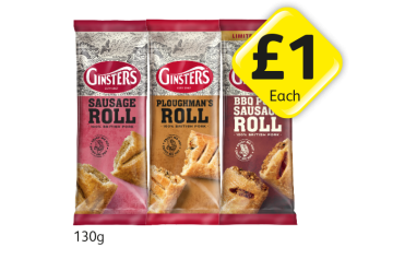Ginsters Sausage Roll, Ploughman's, BBQ Pork Sausage - Now Only £1 at Londis