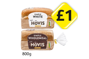 Hovis Simply White, Wholemeal - Now Only £1 at Londis