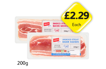 Jack's Streaky Bacon Rashers Smoked, Unsmoked - Now Only £2.29 at Londis