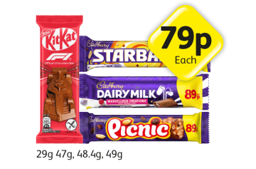 KitKat, Cadbury Starbar, Dairy Milk Marvellous Creations, Picnic - Now Only 79p at Londis