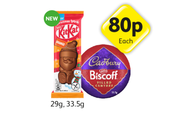 KitKat Orange, Cadbury Biscoff Filled Centre - Now Only 80p at Londis