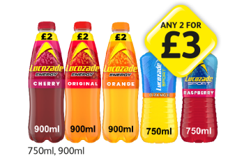 Lucozade Energy Cherry, Original, Orange, Sport Orange, Raspberry - Any 2 for £3 at Londis