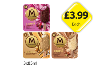 Magnum Utopia Double Cherry, Double Hazelnut, Double Gold Caramel Billionaire - Now Only £3.99 at Londis