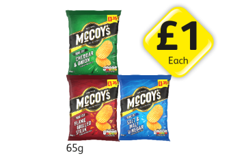 McCoy's Cheddar & Onion, Flame Grilled Steak, Salt & Malt Vinegar - Now Only £1 at Londis