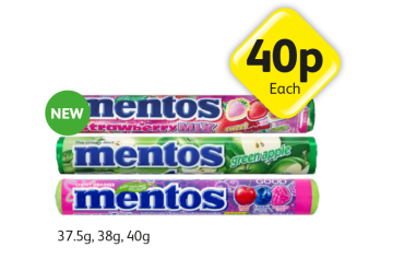 Mentos Strawberry Mix, Green Apples, Cherry Blueberry & Raspberry - Now Only 40p at Londis
