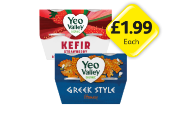 Yeo Valley Kefir Strawberry, Greek Style Honey - Now Only £1.99 at Londis
