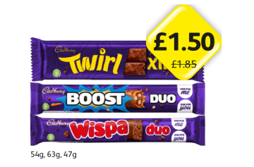 Cadbury Duo Extra Twirl, Boost, Wispa - Now Only £1.50 at Londis