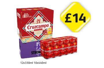 Cruzcampo, Strongbow Dark Fruits, Estrella - Now Only £14 at Londis