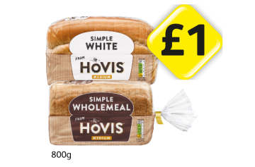 Hovis Simple White, Wholemeal - Now Only £1 at Londis