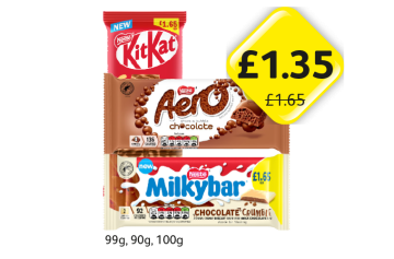 KitKat, Aero Chocolate, Milkybar Chocolate Crumble - Now Only £1.35 at Londis