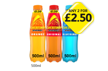 Lucozade Original, Orange, Blue - Any 2 for £2.50 at Londis