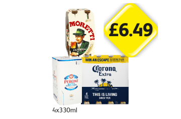 Moretti, Peroni, Corona - Now Only £6.49 at Londis