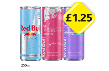 Red Bull, Peach Edition, Lilac Edition - Now Only £1.25 at Londis