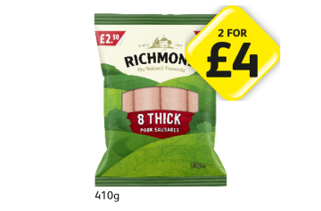 Richmond Thick Pork Sausages - Any 2 for £4 at Londis