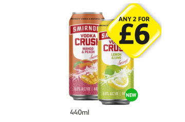 Smirnoff Vodka Crush Mango & Peach, Lemon & Lime - Any 2 for £6 at Londis