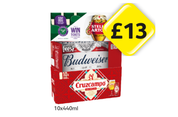 Stella Artois, Budweiser, Cruzcampo - Now Only £13 at Londis