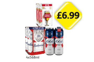 Stella Artois, Budweiser, Kronenbourg - Now Only £6.99 at Londis