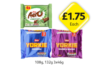 Aero Peppermint, Yorkie Original, Raisin & Biscuit - Now Only £1.75 at Londis