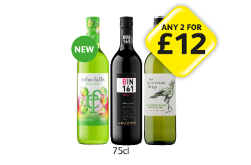 Echo Falls Sour Apple, Hardy's Bin 161 Malbec, The Secretary Bird - Any 2 for £12 at Londis