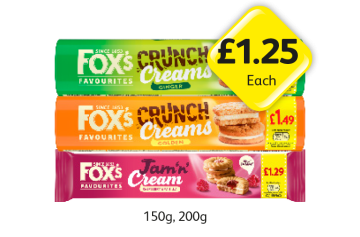 Fox's Crunch Creams Ginger, Golden, Jam 'N' Cream - Now Only £1.25 at Londis