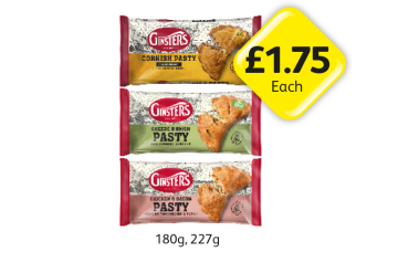 Ginsters Cornish Pasty, Cheese & Onion, Chicken & Bacon - Now Only £1.75 at Londis