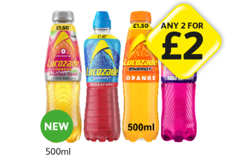 Lucozade Sherbert Twist, Lucozade Sport Raspberry, Energy Orange, Grafruitti - Any 2 for £2 at Londis