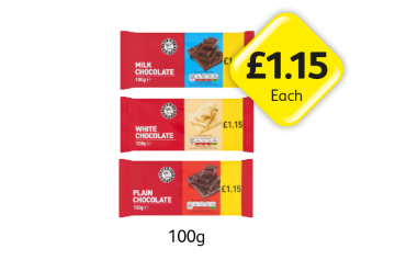 Milk Chocolate, White Chocolate, Plain Chocolate - Now Only £1.15 at Londis