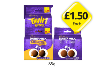 Twirl Bites, Cadbury Dairy Milk Caramel Nibbles, Buttons - Now Only £1.50 at Londis
