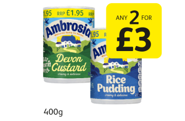 Ambrosia Devon Custard, Rice Pudding - Any 2 for £3 at Londis