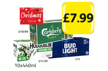 CHRISTMAS VALUE: Carlsberg, Hobgoblin, Bud Light - Now Only £7.99 each at Londis