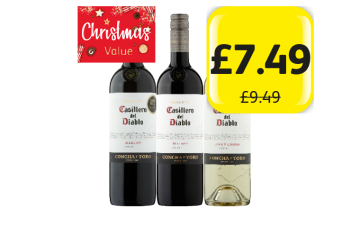 CHRISTMAS VALUE: Casillero Del Diablo Merlot, Malbec, Pinot Grigio - Now Only £7.49 each at Londis