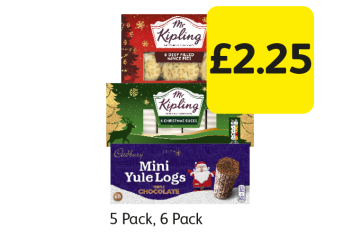 Mr Kipling Deep Filled Mince Pies, Christmas Slices, Cadbury Yule Logs - Now Only £2.25 at Londis